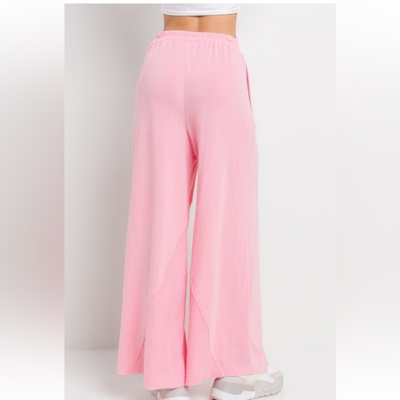 27 Solid French Terry Wide Leg Pants With Side Pockets - Picture 4 of 5